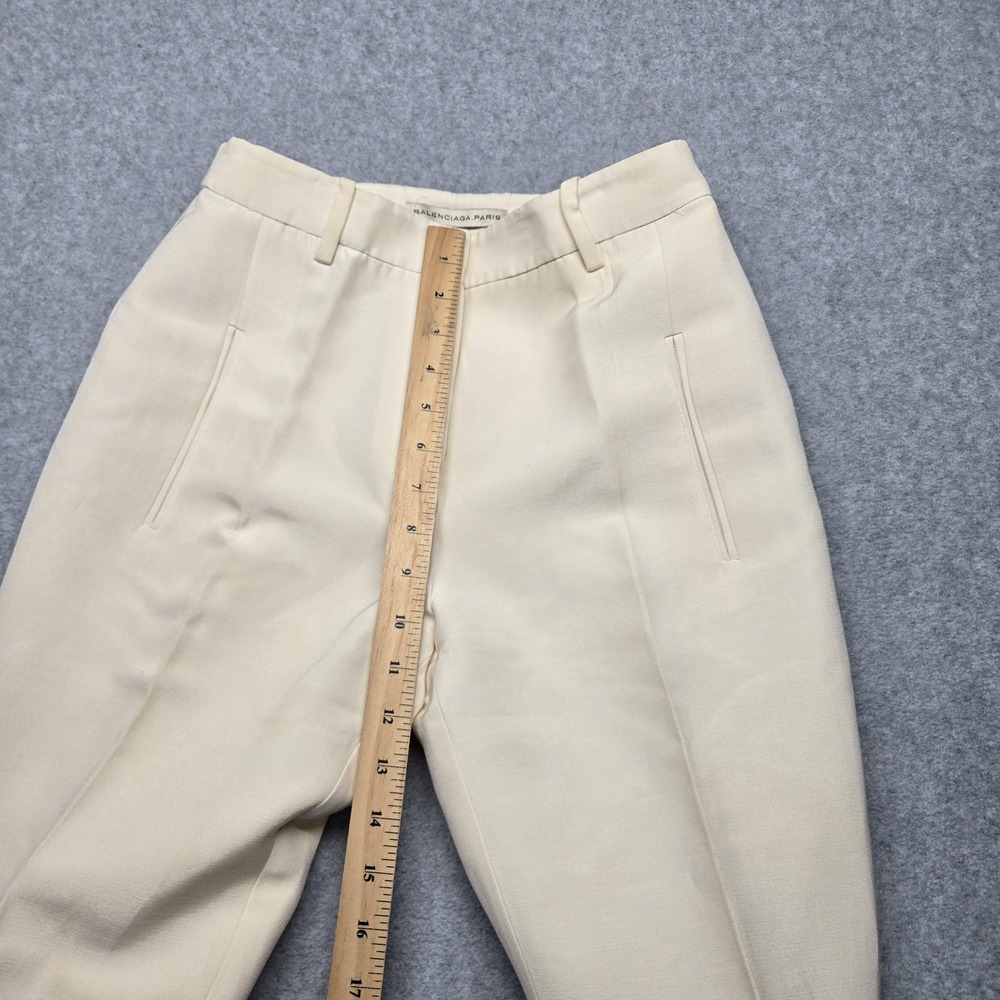 Balenciaga Pants Womens 38 Beige Silk Gabardine Cuffed Zip‎ Ankle Made Italy - Picture 16 of 16